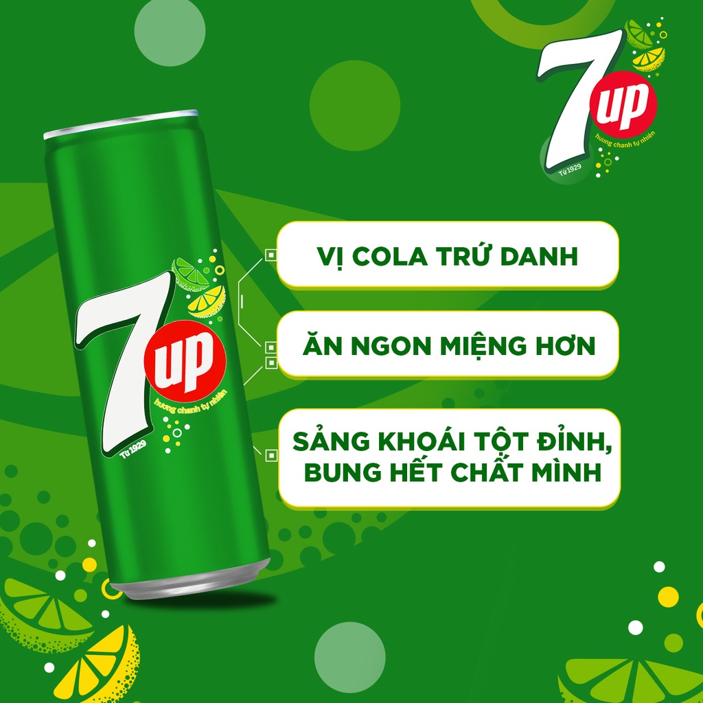 [DEAL SÔC 300K KÈM LY]Thùng 24 Lon Nước Ngọt Có Gaz 7Up Lon Xanh (320ml/lon)