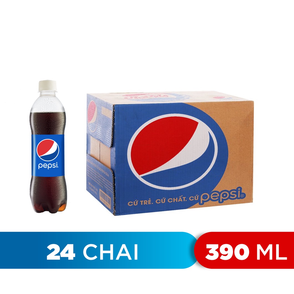 [DEAL SỐC KÈM NÓN] Thùng 24 Chai Nước Ngọt Có Gaz Pepsi (390ml/chai)