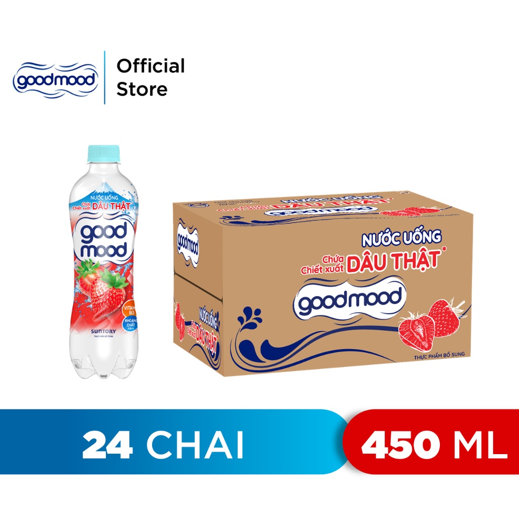 Thùng 24 Chai Nước Uống Vị Dâu Goodmood
