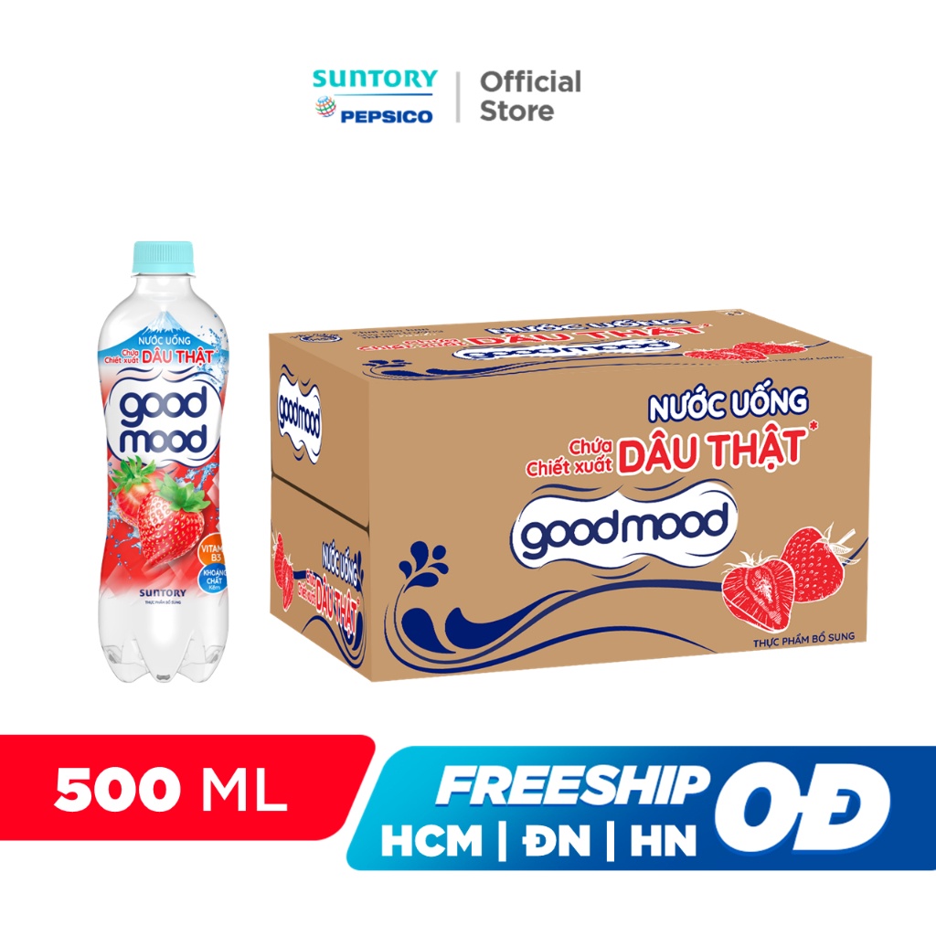 Thùng 24 Chai Nước Uống Vị Dâu Goodmood