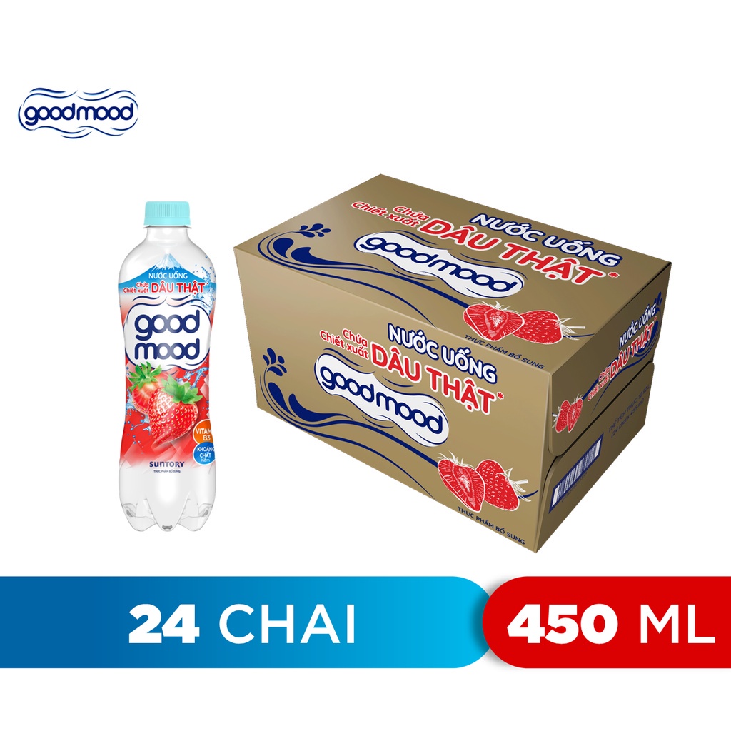 [HỎA TỐC] Thùng 24 Chai Nước Uống Vị Dâu Goodmood ( 450ml/chai)