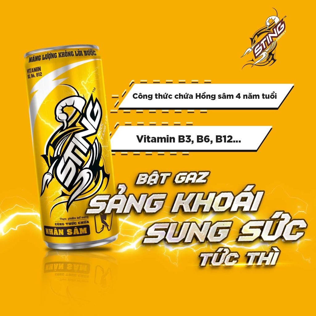 Thùng 24 Lon Nước Tăng Lực Sting Vàng