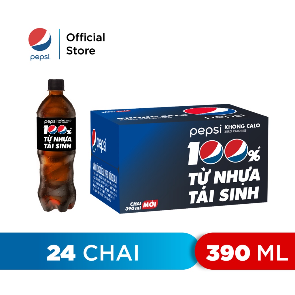 [DEAL SỐC KÈM NÓN] Thùng 24 Chai Nước Ngọt Có Gaz Pepsi Không Calo (390ml /chai)