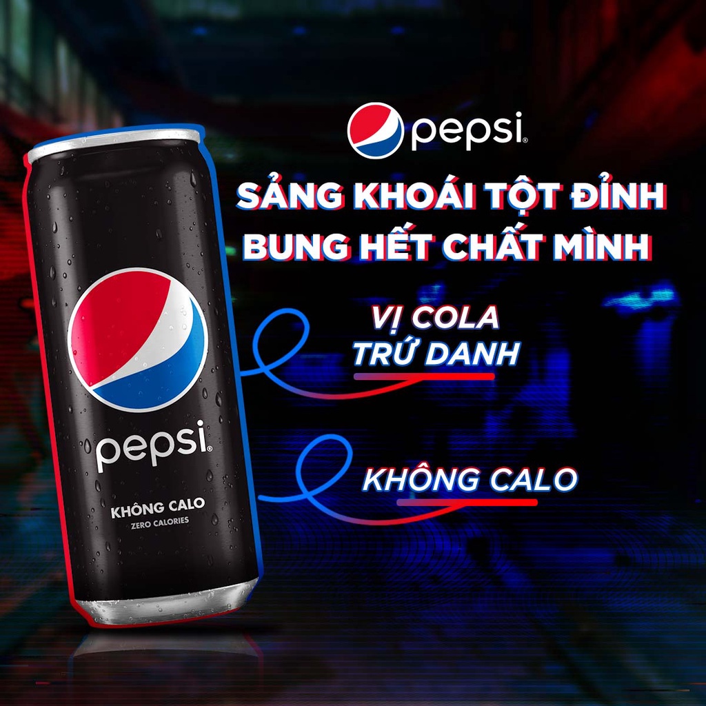 [DEAL SỐC KÈM LY]Thùng 24 Lon Nước Uống Có Gaz Pepsi Không Calo (320ml/lon)