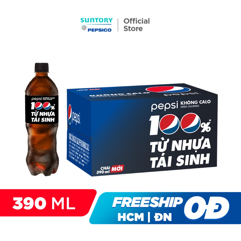 [DEAL SỐC KÈM NÓN] Thùng 24 Chai Nước Ngọt Có Gaz Pepsi Không Calo (390ml /chai)