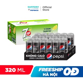 Combo ít calo, ko âu lo 1 thùng 24 lon pepsi không calo và 1 thùng 24 lon 7up
