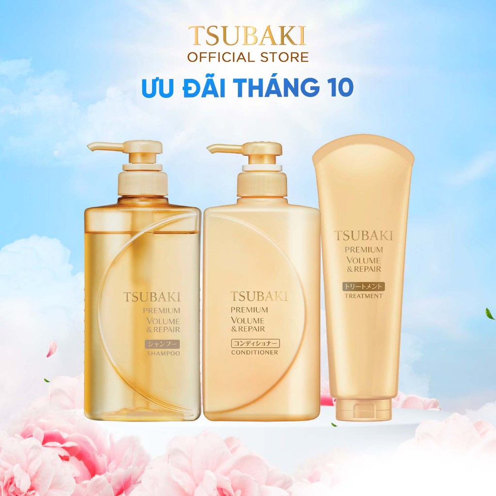 Combo gội xả và kem xả Phục hồi ngăn rụng tóc Premium Repair Tsubaki