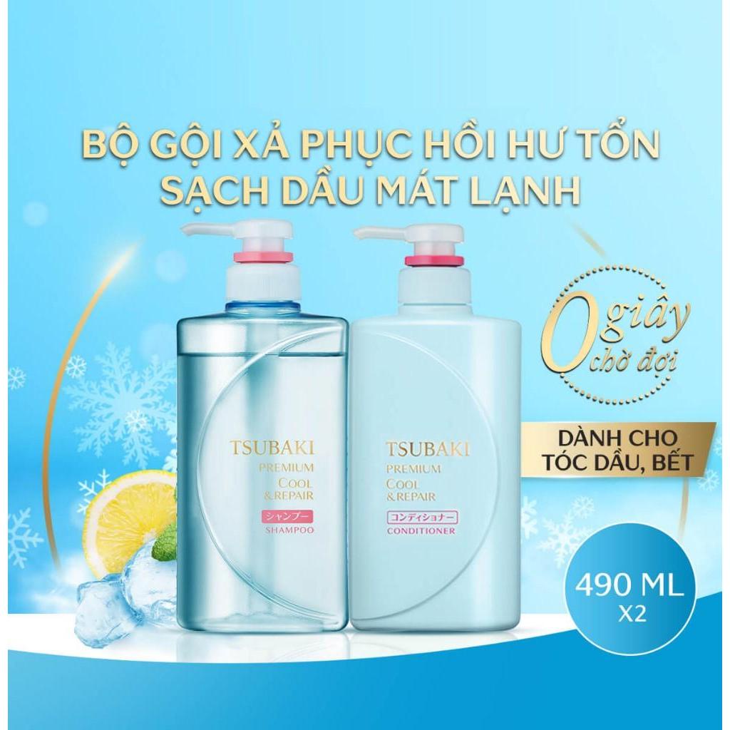 Bộ đôi gội xả sạch dầu mát lạnh Tsubaki 490ml/chai