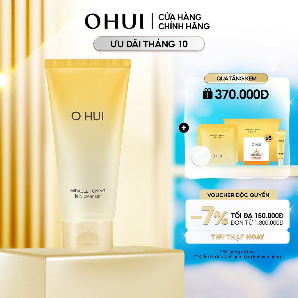 Sữa rửa mặt dạng gel ẩm mịn sáng da căn bóng chứa AHA/PHA OHUI Miracle Toning Jelly Cleanser 160ml