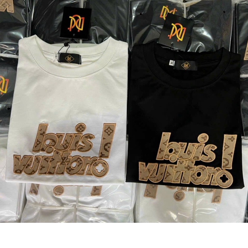 Áo Phông Louis Vuitton Vintage Đen Trắng chữ Vàng Áo Thun LV Chất Vải Cotton Co Giãn 4 Chiều
