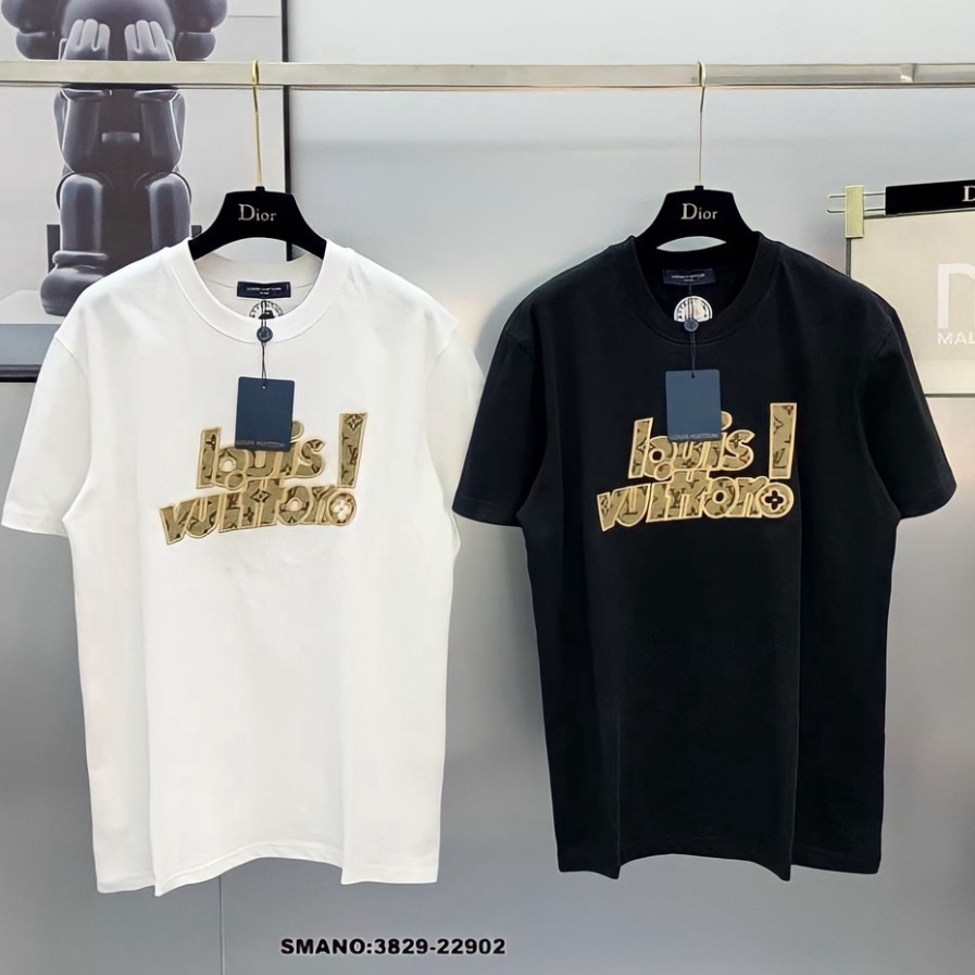 Áo Phông Louis Vuitton Vintage Đen Trắng chữ Vàng Áo Thun LV Chất Vải Cotton Co Giãn 4 Chiều