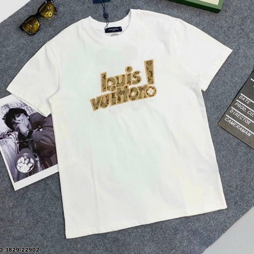 Áo Phông Louis Vuitton Vintage Đen Trắng chữ Vàng Áo Thun LV Chất Vải Cotton Co Giãn 4 Chiều