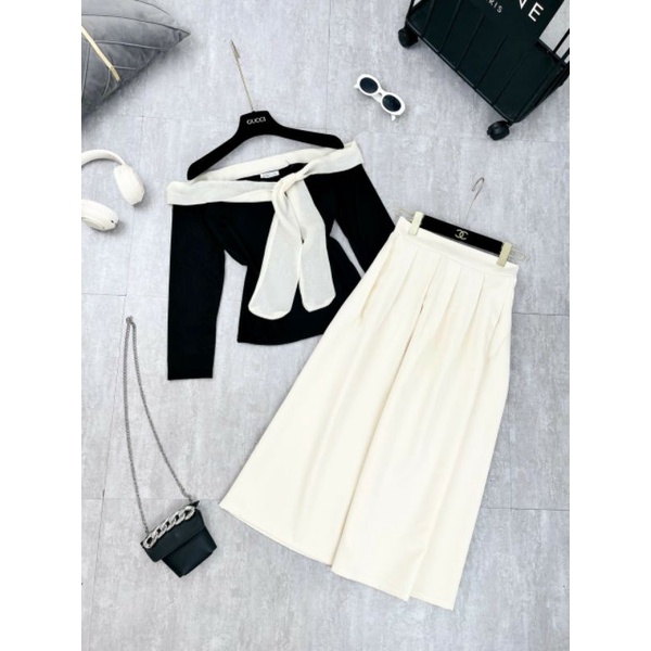 SET VÁY TƠ VON TRỄ VAI MIX CHÂN VÁY XÒE
