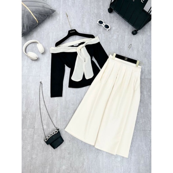 SET VÁY TƠ VON TRỄ VAI MIX CHÂN VÁY XÒE