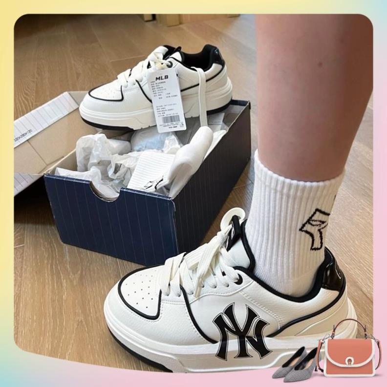 Giày thể thao Giay MLB chunky đen trắng mới đế dày nâng chiều cao full bill box
