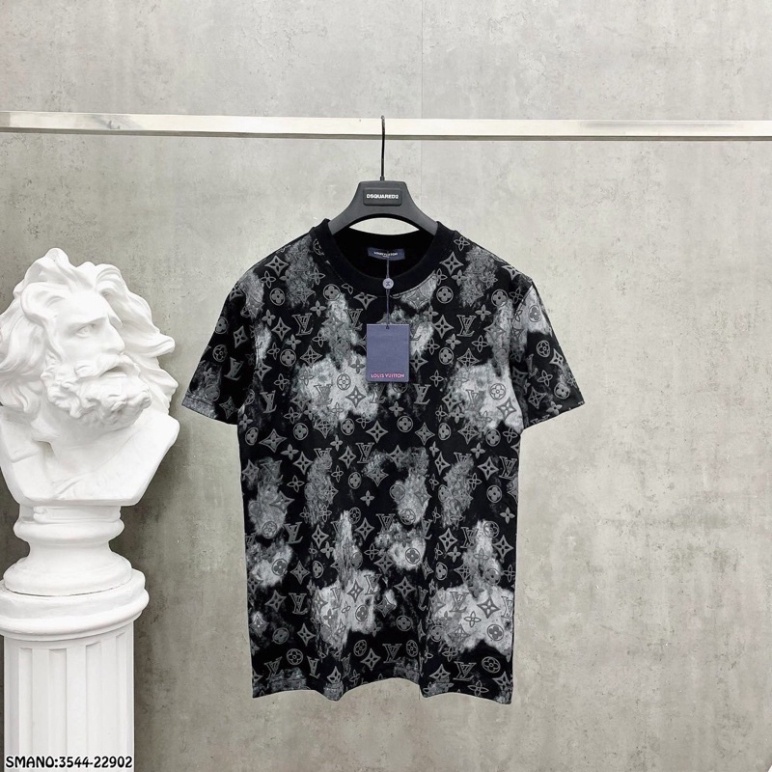 Áo Phông LV Phối Màu Loang Hoạ Tiết Siêu Đẹp - Áo Thun LV Nam Dập Logo Nổi SPF