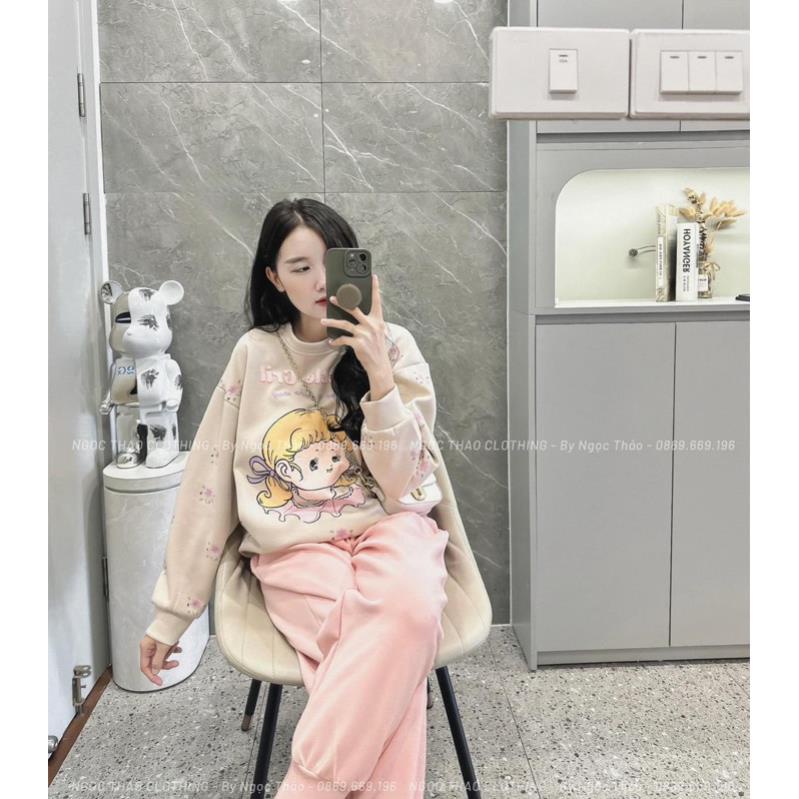 Bộ nữ hình cô gái nỉ bông tàu 2 da màu nâu be new