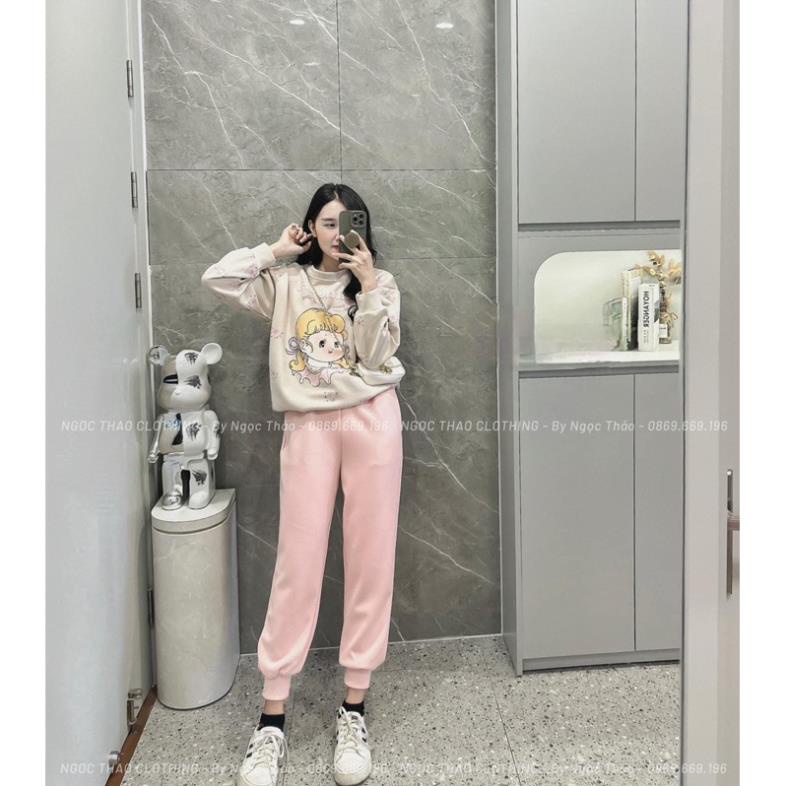 Bộ nữ hình cô gái nỉ bông tàu 2 da màu nâu be new