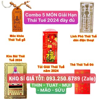Combo thái tuế 5 món năm 2025: túi thái tuế - kim bài thái tuế - thẻ bài thái tuế - móc khóa , pasa