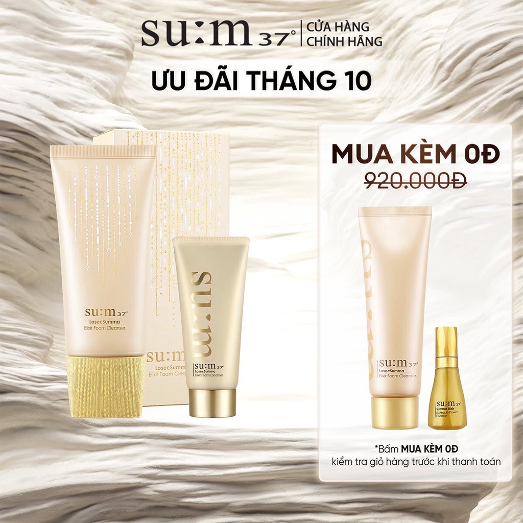 Bộ đôi sữa rửa mặt tái sinh da chiết xuất vàng Su:m37 LosecSumma Elixir Foam Cleanser 150ml + 60ml ( Giá gốc 2,100,000đ)