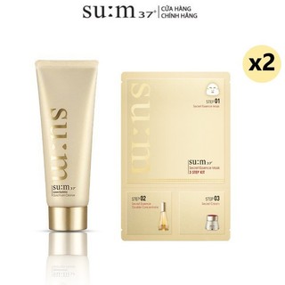 Bộ Sữa rửa mặt chiết xuất vàng 40ml và 2 Mặt nạ ngăn lão hoá da 36ml/miếng Su:m37 Gimmick