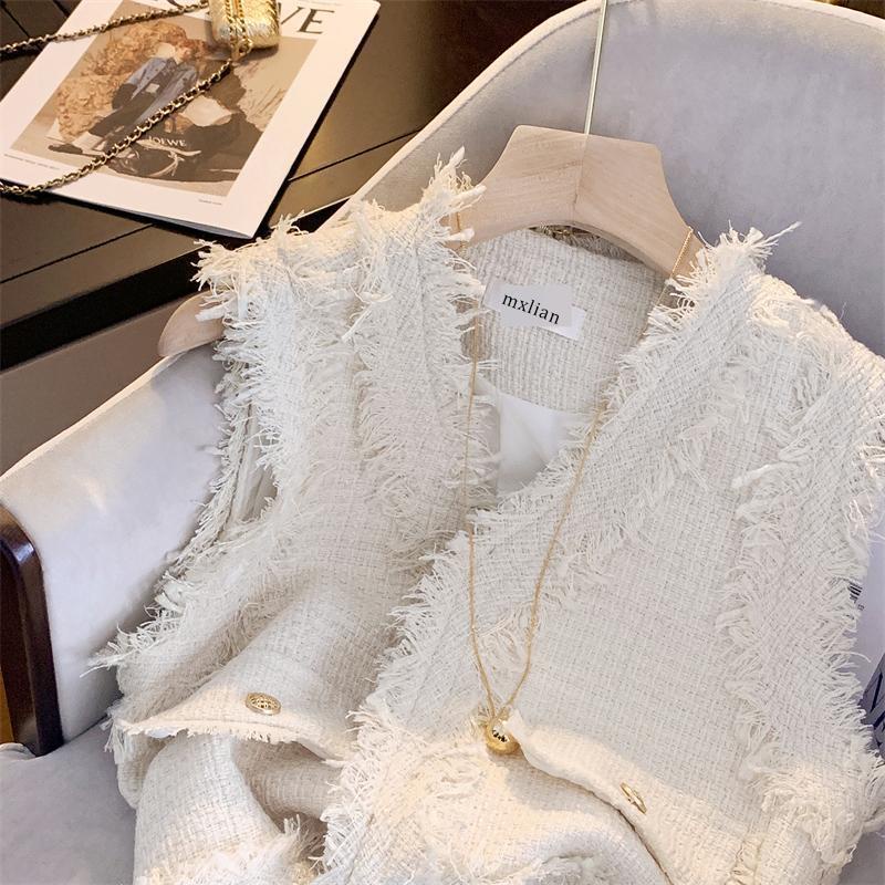 Áo Khoác cardigan Ngắn Mỏng Không Tay Thiết Kế Mùa Xuân 2023 Phong Cách Pháp Cho Nữ