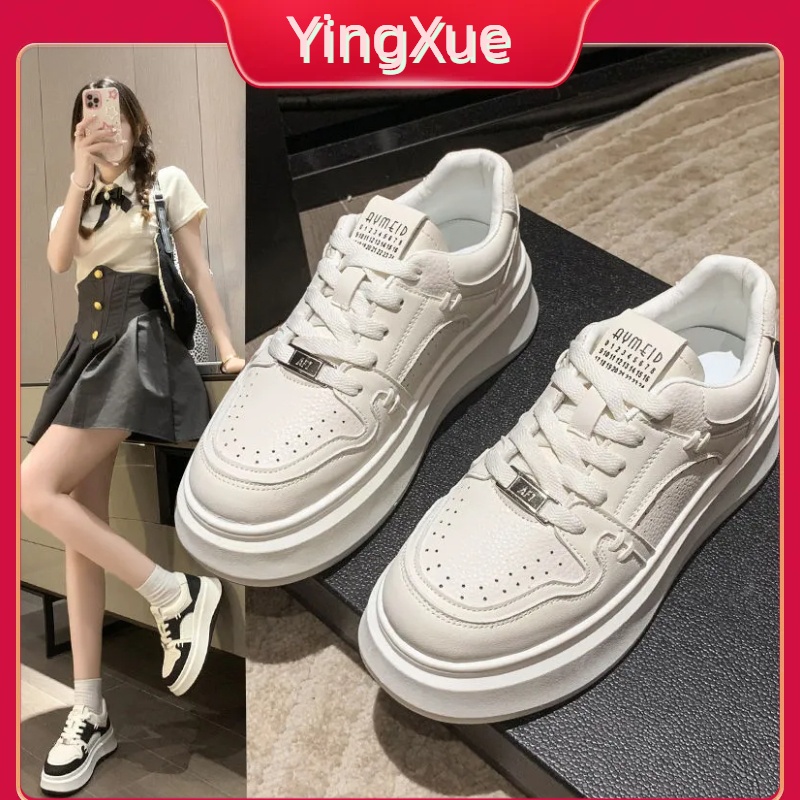 2023 Giày Trắng Đế Dày Mới Dành Cho Nữ Giày Thể Thao Thông Thường Đa Năng Giày Thể Thao Tăng Chiều Cao Thoáng Khí Nhẹ Dành Cho Nữ