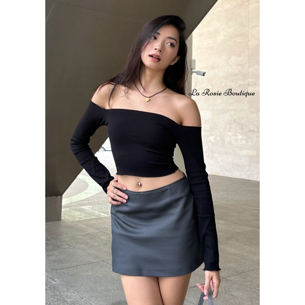 Áo croptop trễ vai tay dài La Rosie Boutique thun gân co giãn 4 chiều có Bigsize - LA12