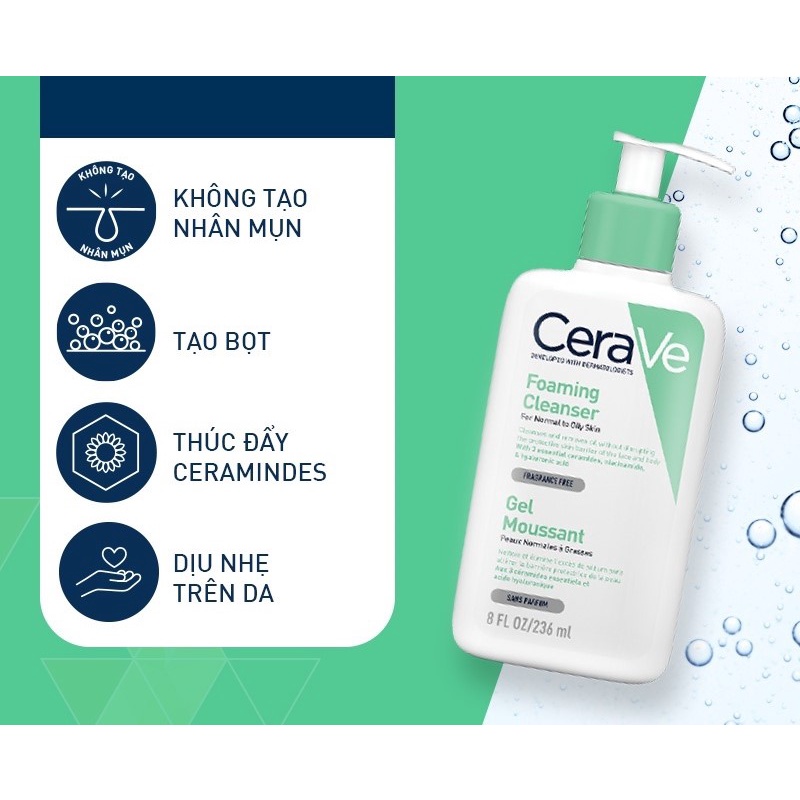 Sữa rửa mặt CeraVe làm sạch da cấp ẩm dành cho da dầu da khô da nhạy cảm 236ML