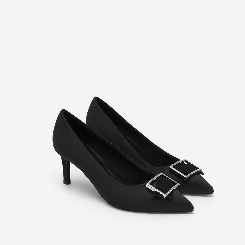 Vascara Giày Bít Mũi Nhọn Satin Đính Khóa Vuông Phối Nhung - BMN 0532