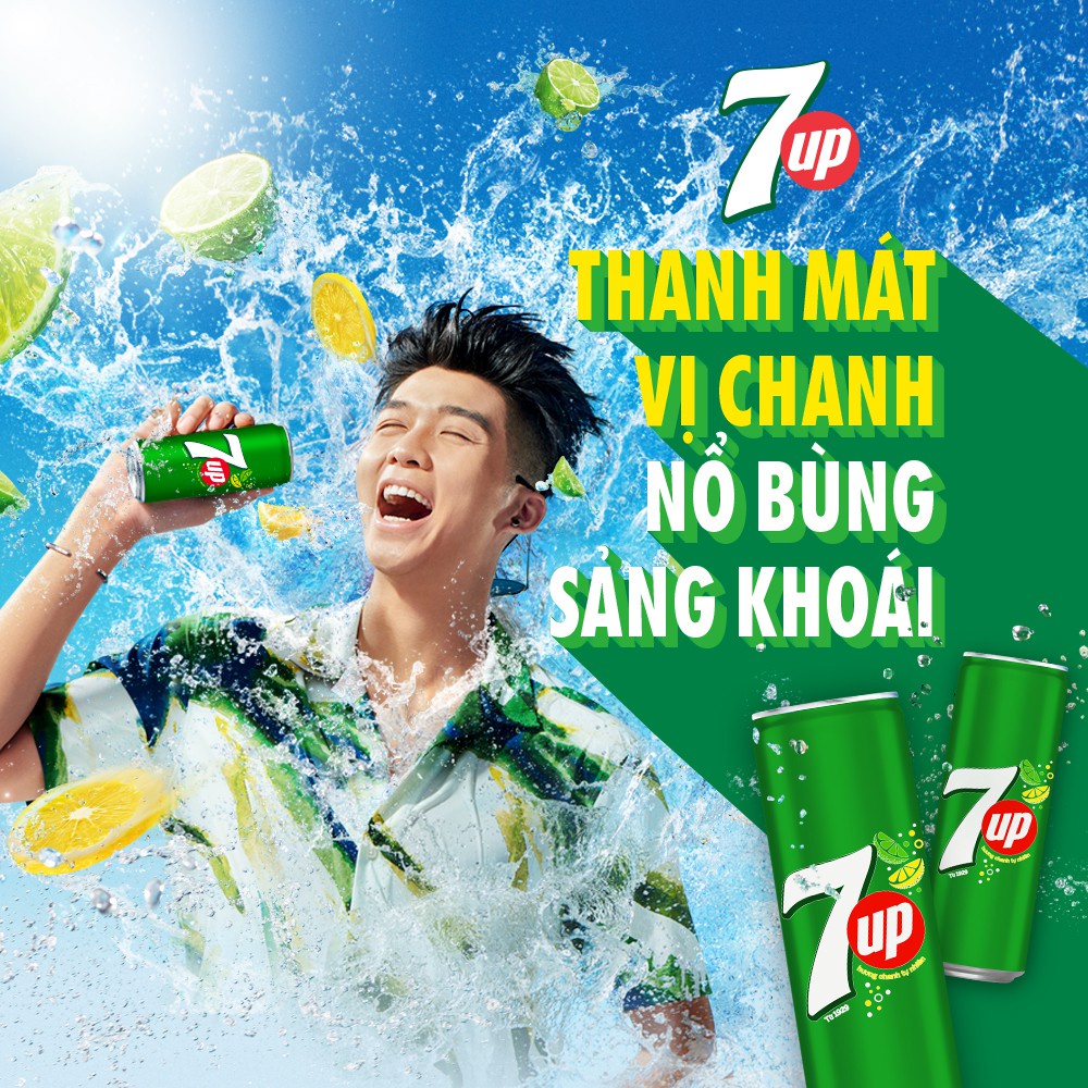 Thùng 24 Lon Nước Ngọt Có Gaz 7Up Lon Vàng (320ml/lon)