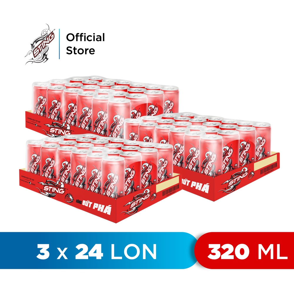 [HCM |ĐN |HN]Combo 3 Thùng 24 Lon Nước Tăng Lực Sting Dâu (320ml/lon)