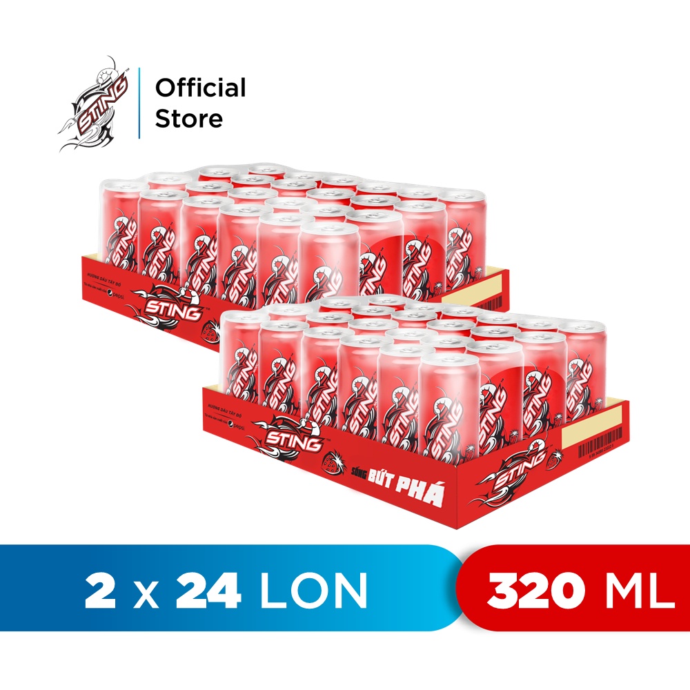 Combo 2 Thùng 24 Lon Nước Tăng Lực Sting Dâu (320ml/lon)