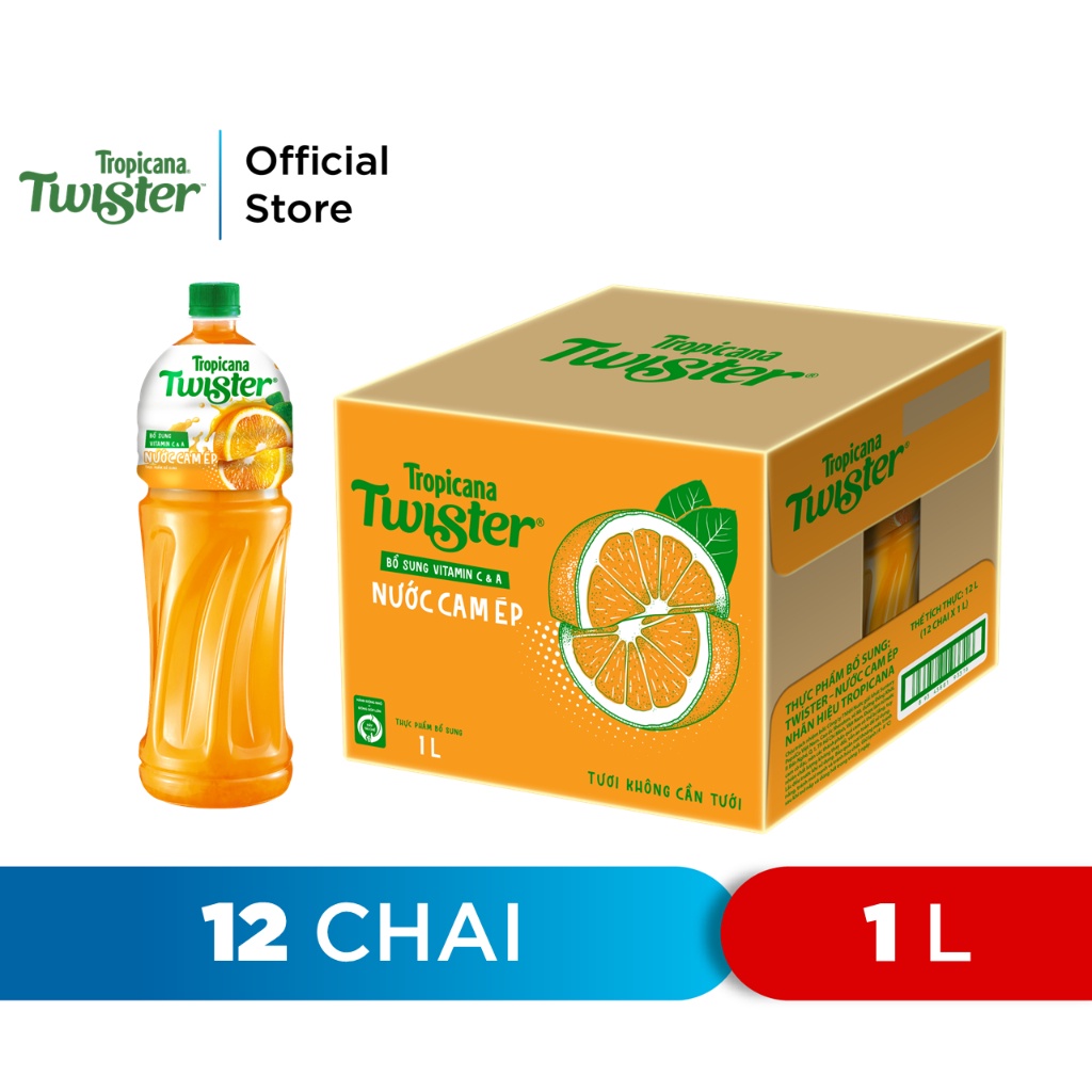 [HỎA TỐC]Thùng 12 Chai Nước Trái Cây Twister Cam (1L/chai)