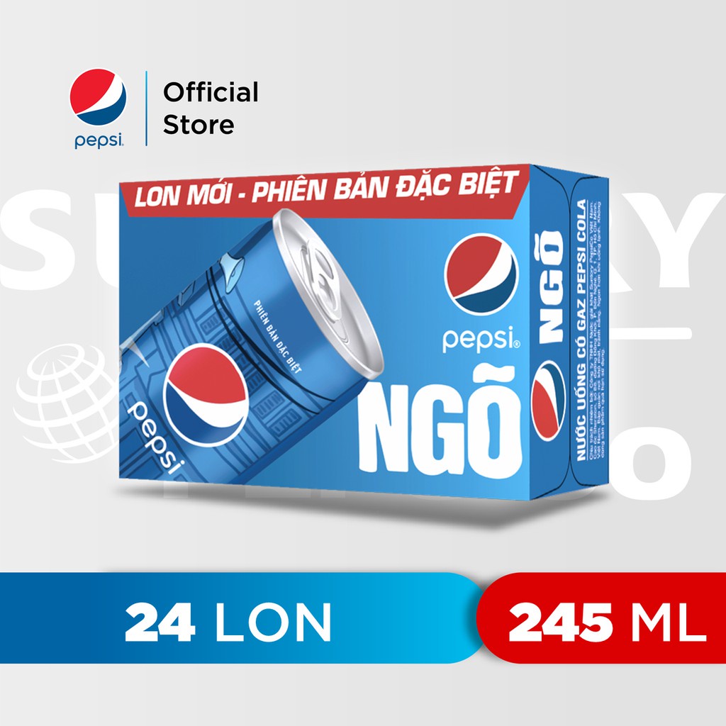 [HN]Thùng 24 Lon Nước Ngọt Có Gaz Pepsi phiên bản "NGÕ" đặc biệt (245ml/lon)