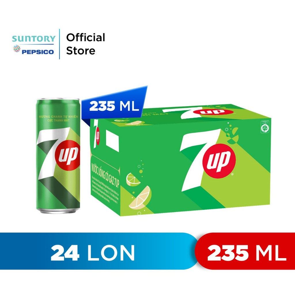 [Chỉ 25.12-Deal Sốc Kèm Nón]Thùng 24 Lon Nước Ngọt Có Gaz 7Up (235ml/lon)