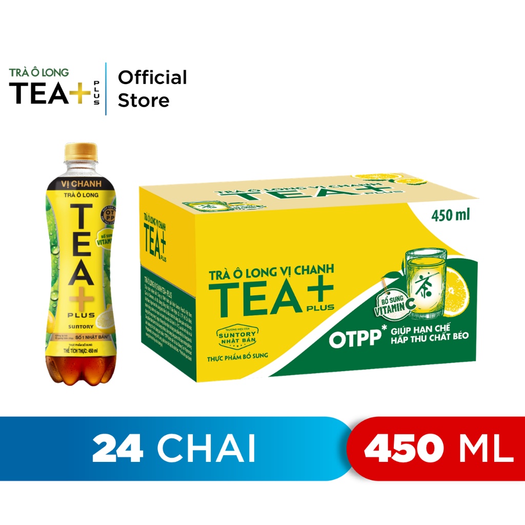 [Chỉ 25.12 - ĐƠN 300K TẶNG 1 LY]Thùng 24 Chai Trà Ô long Tea+ Vị Chanh (450 ml/chai)