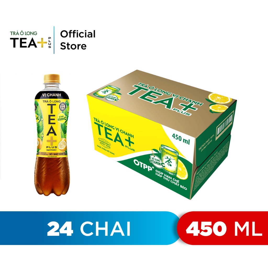 [Chỉ 25.12 - ĐƠN 300K TẶNG 1 LY]Thùng 24 Chai Trà Ô long Tea+ Vị Chanh (450 ml/chai)