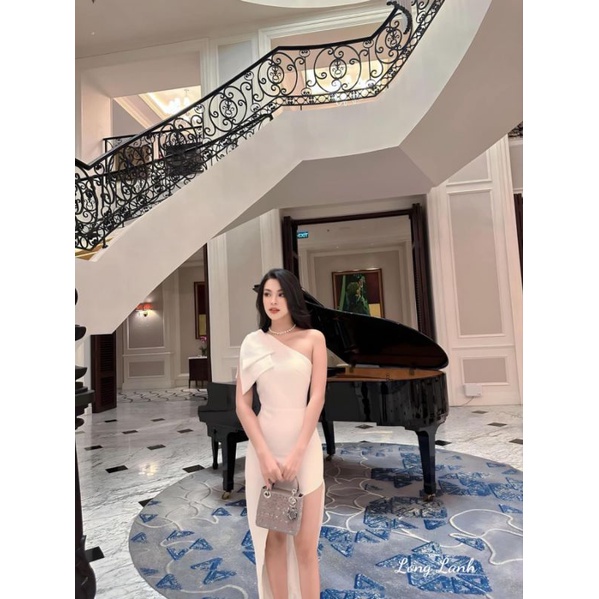 Váy nơ vai xẻ đùi 💯HÀNG THIẾT KẾ TẾT 2024 💖