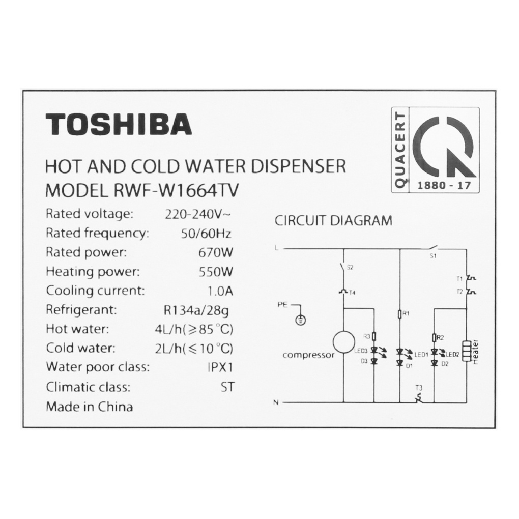 Cây nước nóng lạnh Toshiba RWF-W1664TV(W1) / RWF-W1664TV(K1) - Hàng chính hãng - Bảo hành 12 tháng