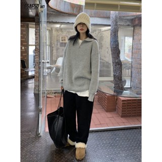 Áo Khoác sweater Dệt Kim Dày Dáng Rộng Cổ polo Kiểu Hàn Quốc Thời Trang Thu Đông Cho Nữ