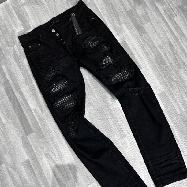 Quần Jean Nam Đính Đá Đen 4 Cúc Amiri Quần Jean Skinny Amiri Phối Đá Ánh Kim Hàng Quảng Châu Cao Cấp