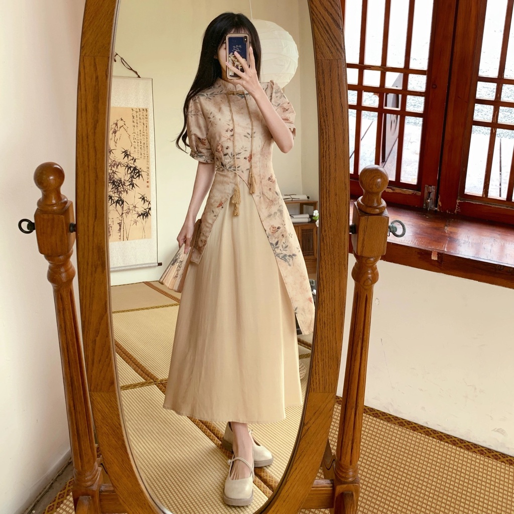 Đầm Sườn Xám Cách Tân Kiểu Trung Hoa Cổ Điển Thời Trang Mùa Thu Hàng Mới 10.31