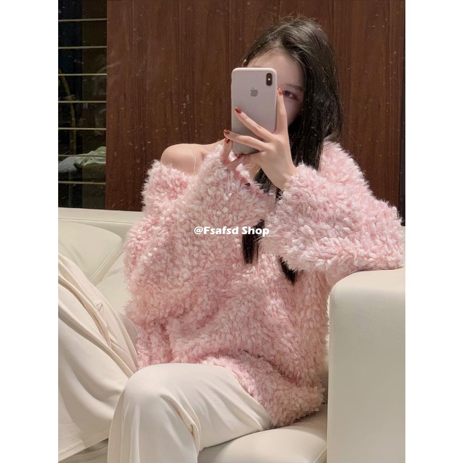 Áo sweater Vải Bông Mềm Tay Dài Màu Hồng Ngọt Ngào Thời Trang Thu Đông 2023