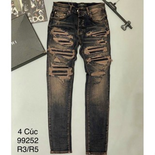 Quần JEAN Nam Boy Phố AMIRI Slimfit Nâu Đất rách tua lót da Quần bò Amiri vá nhiều da đen bản đẳng cấp