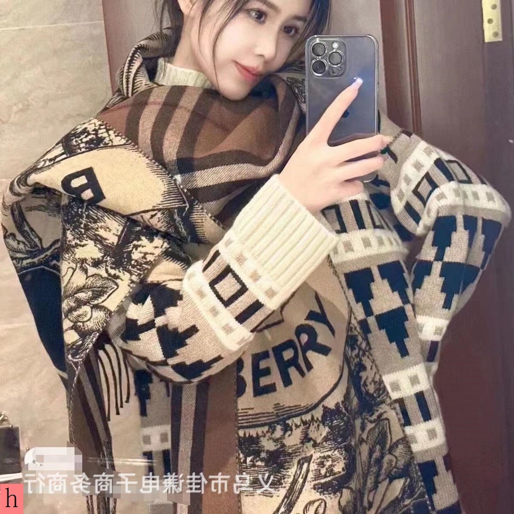 Khăn Choàng Cổ Hai Mặt Bằng Vải cashmere Họa Tiết Kẻ Sọc Hai Mặt Giữ Ấm Mùa Thu Đông Phong Cách Mới 2023
