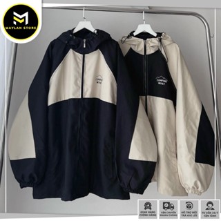 Áo khoác ngoài vải dù nam nữ có túi trong phối màu đen kem CAMPING form rộng  khoác ngoài chống nắng