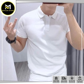 Áo polo nam trơn basic đen trắng vải thun cá sấu MAYLANSTORE