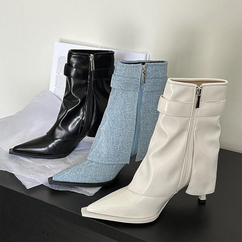 Giày Bốt Cao Gót Mũi Nhọn Có Khóa Kéo Phong Cách Âu Mỹ Thời Trang Thu Đông Cho Nữ