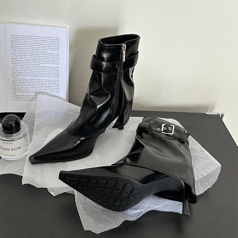 Giày Bốt Cao Gót Mũi Nhọn Có Khóa Kéo Phong Cách Âu Mỹ Thời Trang Thu Đông Cho Nữ